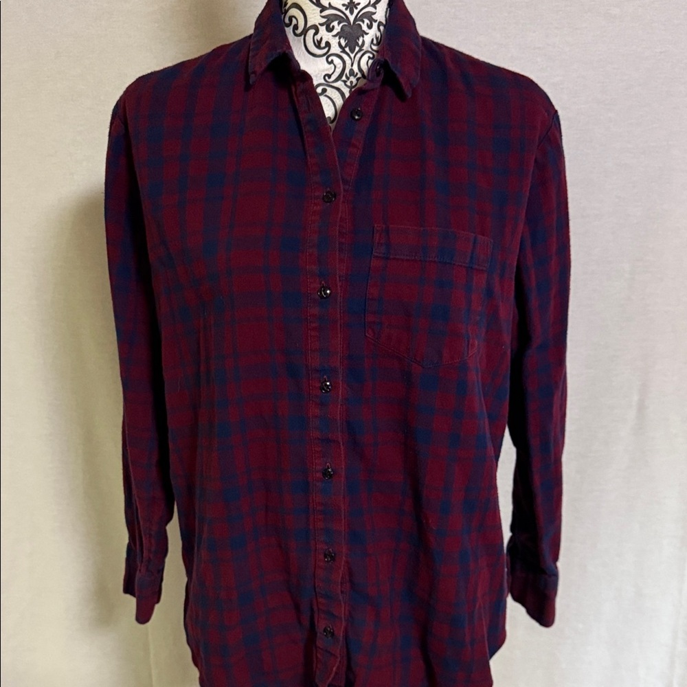Madewell Women's Fannel Oversized Ex- Boyfriend Plaid Button Down Shirt - XSmall